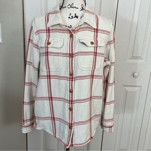 L.L. Bean Women's 1912 Overshirt Red & Cream Heavyweight Pockets Size M